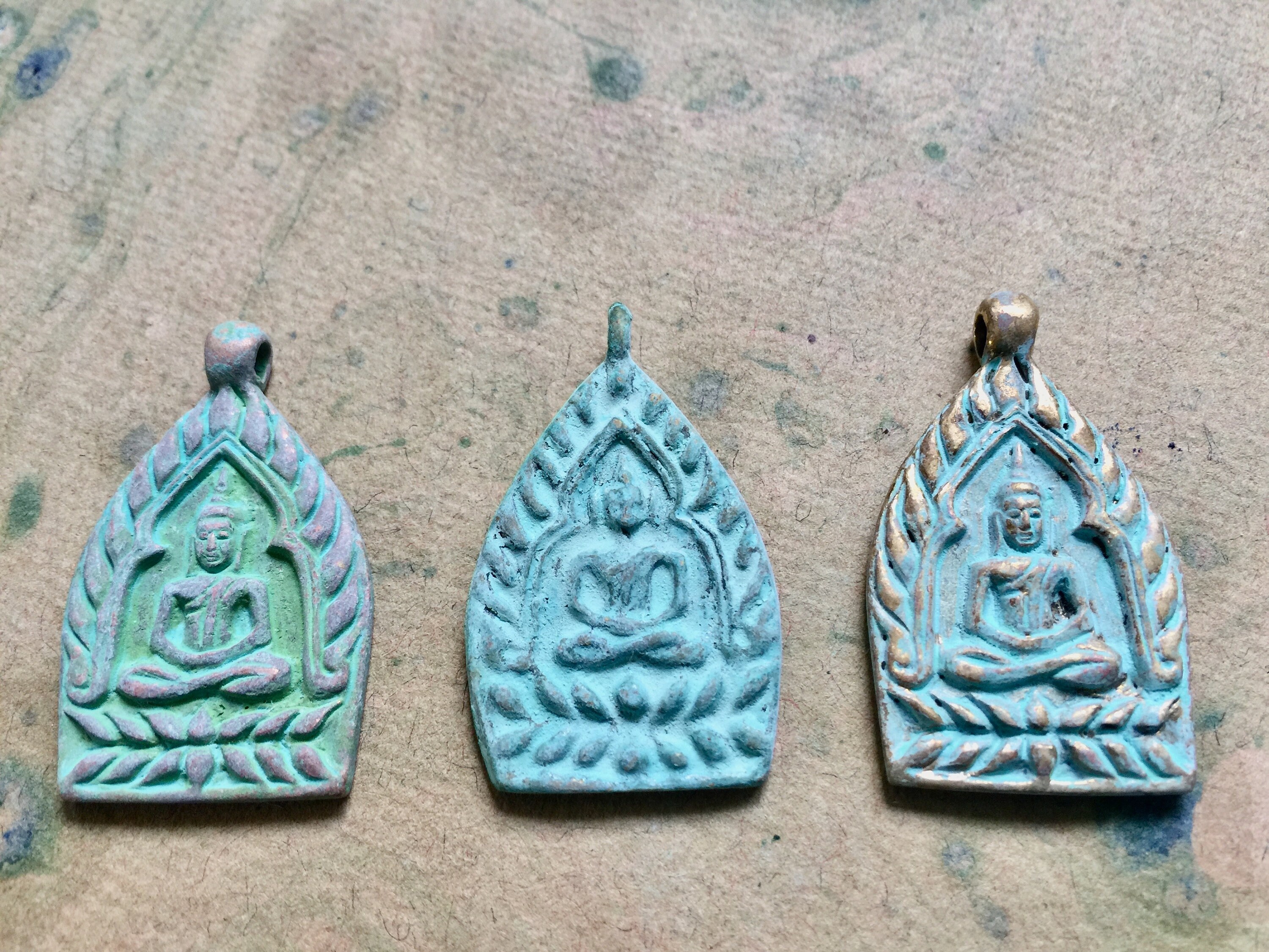 Oxidized Bronze Thai Buddha Amulet Pendant Arch with Choice of Patina