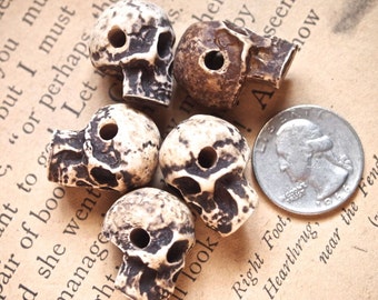 5 PCS Cast Powdered Bone and Resin Skull Beads with a Horizontal Hole