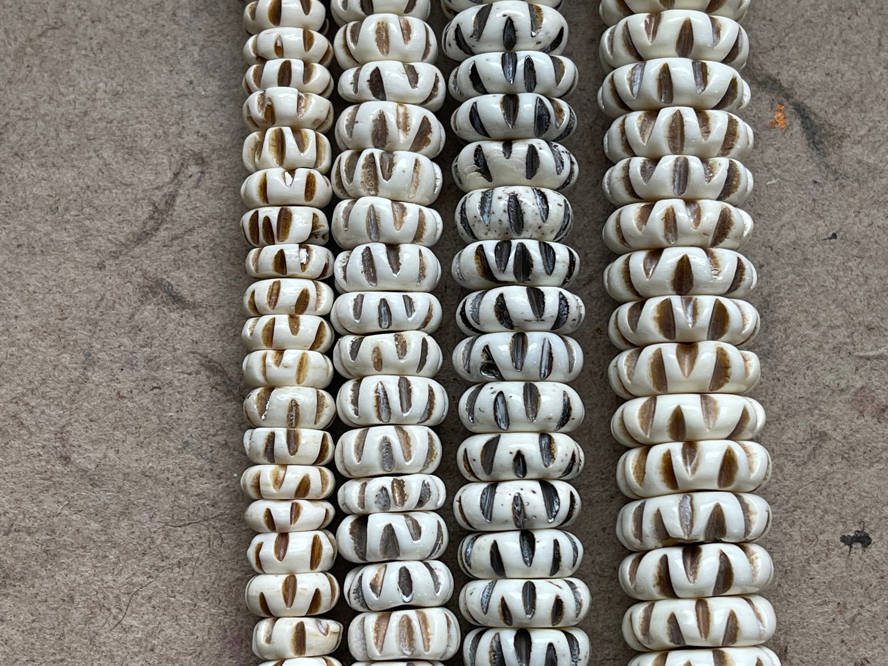 Cream Orbit Rondelle Bone Beads : Cream, Silver & Black Painted, 8x7mm,  Natural Craft, Jewelry Making Supplies, Beads for Mala's, 28 Pcs 