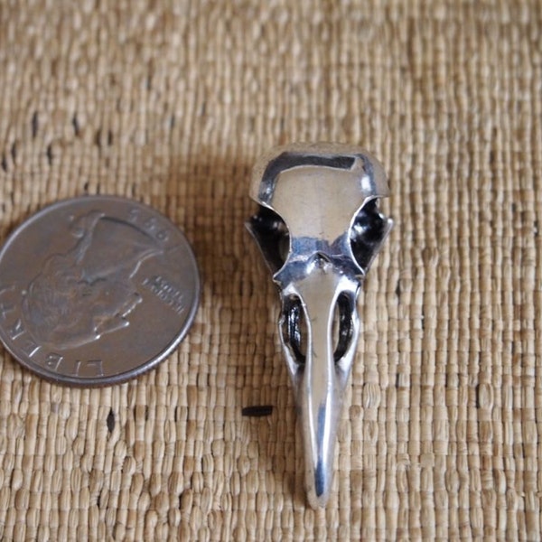Silver-plated 40mm Raven or Crow Skull Pendant