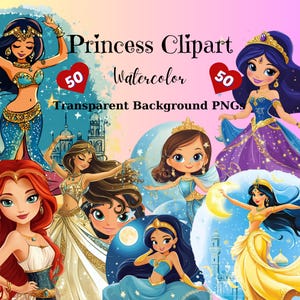 50 Cute Princess PNG Clipart, Watercolor Princess Tshirt Design Images, Magic Princess  Illustration, Instant Download, Commercial Use