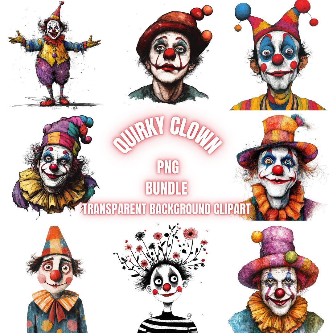 Watercolor Quirky Clown PNG Clipart Bundle, Commercial Use (digital ...
