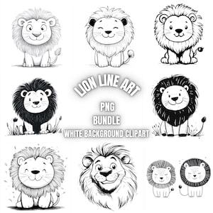 Pacchetto di clipart PNG di arte lineare di leone, sublimazione di arte lineare astratta, illustrazione lineare semplice minimalista, arte monolinea moderna per uso commerciale