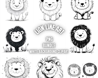 33 Lion Line Art PNG Clipart Bundle, Abstract Line Art Sublimation, Minimalist Simple Line Illustration Modern Monoline Art Commercial Use