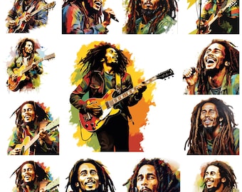 57 Bob Marley PNG Clipart Bundle, Watercolor Bob Marley Live Illustration, Musical Bob Marley Image, Card Makin, Paper Craft, Commercial Use