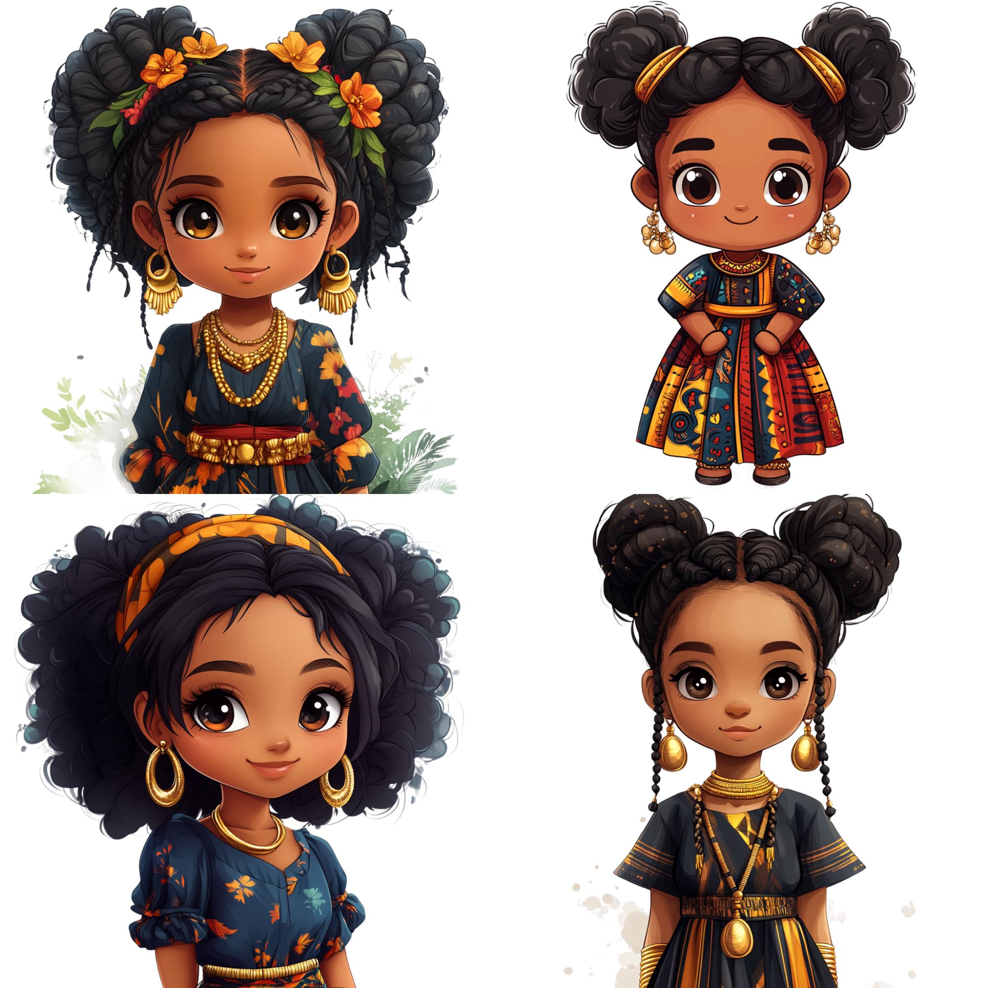 Shell Chibi 31 Chibi Black Girl PNG Bold Kente Dress, Cowrie Shells & Gold Bangles ...