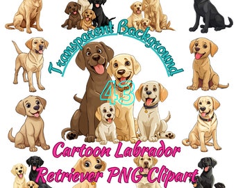 43 Cartoon Labrador Retriever PNG Clipart, Adorable Labrador Dog Breed Images, Funny Labrador Retriever Puppy Illsutration, Commercial Use