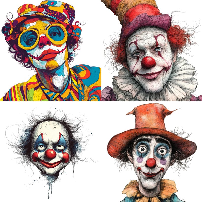 Watercolor Quirky Clown PNG Clipart Bundle, Commercial Use (digital ...
