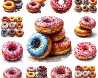 23 Cute Donut PNG Clipart, Watercolor Donut Transparent Background Illustration, Sweet Treat Image, Donut Digital Sticker, Commercial Use