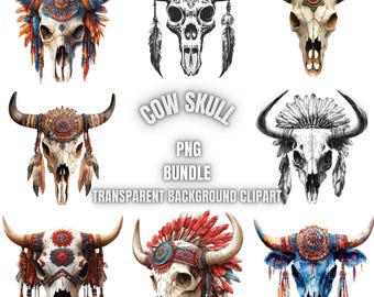 Bundle de cliparts PNG aquarelle tête de mort, illustration western (usage commercial)