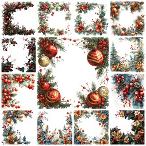 48 Pacchetto di clipart PNG con bordi natalizi, illustrazione di bordi festivi, grafica di ghirlande natalizie, immagine di bordi natalizi, bordi festivi, uso commerciale