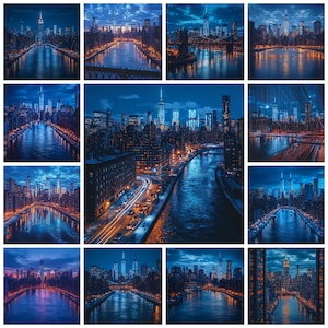 Pacchetto di clipart PNG Skyline di New York Cityscape, fotografia notturna di arte di New York Cityscape, immagini di luci di New York City, uso commerciale