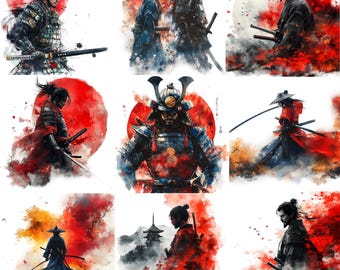 33 Samurai PNG Clipart, Watercolor Samurai Legacy Illustration, Japanese Culture Bushido Way Honor of the Samurai Warrior Digital Wallpaper