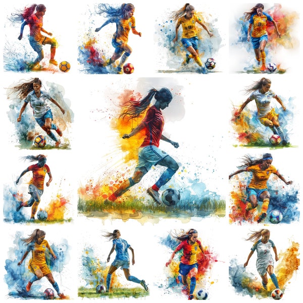 Woman Soccer PNG Clipart, Watercolor 42 Woman Soccer Player Snapshot Illustration, Girls' Soccer Dynamic Pose Pictures, Ladies Soccer Images