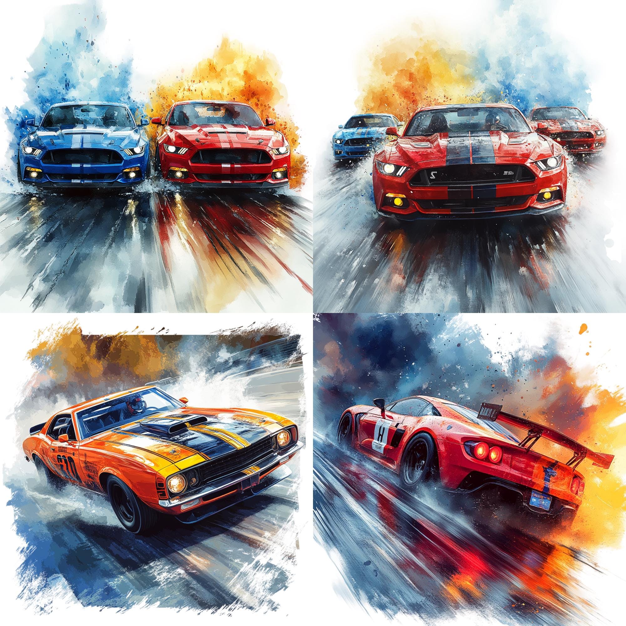 Watercolor Colorful Drag Racing PNG Clipart Bundle, Drag Race Realistic ...