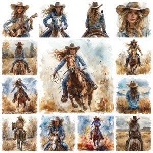 Cowgirl PNG Clipart, Watercolor Western Girl Scenery Illustration, Wild West Cowgirl Images, Rodeo Queen PNG, Ranch Girl, Commercial Use