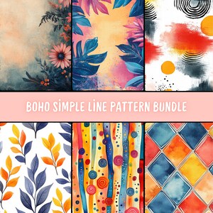 Boho Simple Line Seamless Pattern PNG Bundle, Watercolor Commercial Use ...