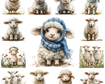 Watercolor 39 Sheep PNG Clipart, Adorable Sheep Lamb Transparent Illustration, Farm Animal Cute Sheep Scenery Nursery Craft Commercial Use