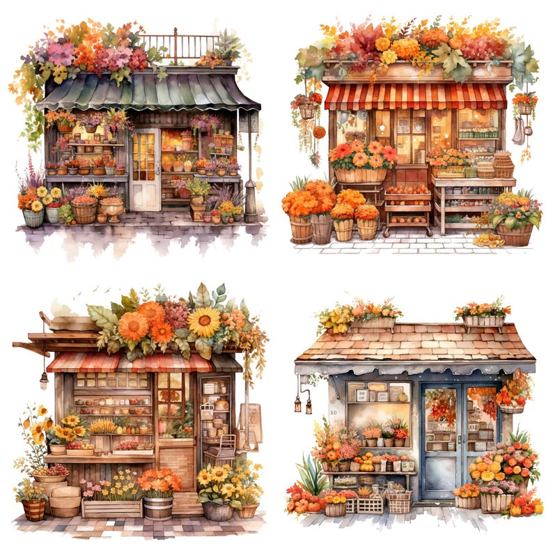 Starfall Flowe Rshop Watercolor Fall Flower Shop Clipart Bundle (PNG, Commercial Use) - Etsy