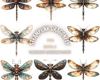 Steampunk Dragonfly PNG Clipart Bundle, Mechanical Illustration (Commercial Use)