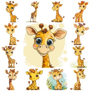 Entzückende Giraffe PNG Clipart Bundle, Cartoon niedliche Giraffe transparente BG Illustration, Kinderzimmer niedliche Giraffe, animierte Giraffe kommerzielle Nutzung
