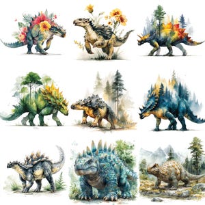 45 Ankylosaurus Dinosaurs PNG Clipart Bundle, Watercolor Jurassic Park Images, Kids Room Dinosaur, Prehistoric Animals, Mesozoic Monsters