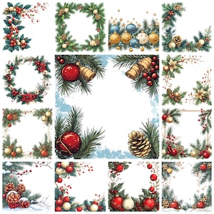 36 Cartoon Christmas Border PNG Clipart Bundle, Festive Wreath Digital Craft Illustration, Xmas Border Design Paper Crafts, Commercial Use