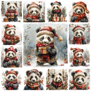 Panda de Natal PNG Clipart, Aquarela 32 Ilustração Transparente de Panda Festivo, Imagem de Panda do Papai Noel, Imagem de Animal Noel, Uso Comercial