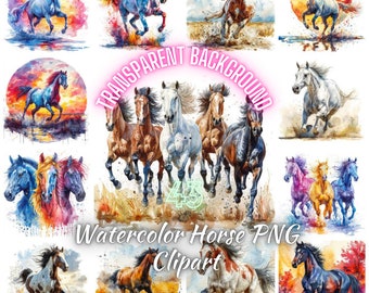 Watercolor Horse PNG Clipart, 43 Wild Horse Scenery Image, Horse in Nature Landscape Illustarion Horse PNG Digital Crafts, Commercial Use