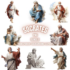 Socrate PNG Clip Art Bundle, figure célèbre aquarelle philosophe grec ancien, icône historique Socrate le taon Images, usage Commercial