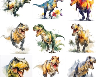 50 T-rex Dinosaurs PNG Clipart Bundle, Watercolor T - Rex Jurassic Park Images, Kids Room Dinosaur, Prehistoric Animals, Mesozoic Monsters