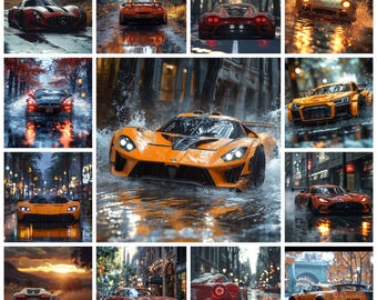 32 Luxury Sports Car Photography PNG Bundle, Realistic Sport Car Snapshot, Muscle Luxury Car Landscape, Sleek Car Cityscape, Commercial Use