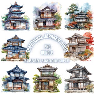 Japans huis PNG-clipartbundel, illustratie traditioneel huisontwerp, rustieke architectuur en cultureel erfgoedcollectie, commercieel gebruik