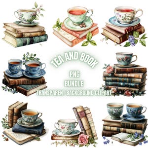 Vintage Tea and Book PNG Clipart Bundle, Watercolor Cozy Reading Tea ...