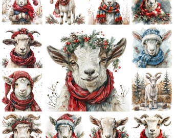 Weihnachtsziegen PNG Clipart, Aquarell 45 Festliche Ziege Transparent Illustration, die Ziege Bild des Weihnachtsmanns, Noel Tierbild, Weihnachtsziege Landschaft