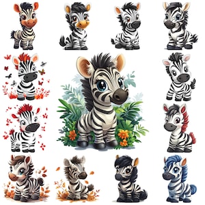 54 Cute Zebra PNG Clipart Bundle, Cartoon Adorable Zebra Illustration, Funny Animals Nursery Images, Playful Zebra, Commercial Licence