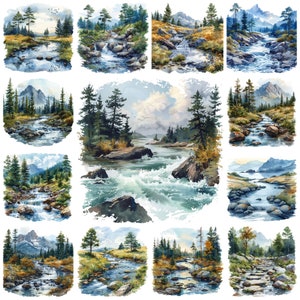 Rushing River PNG landschap clipart, aquarel rivier stroomversnelling landschap illustratie, wilde rivier, beelden berg rivier, serene rivier, png PNGEgg