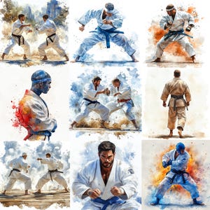24 Judo NG Clip Art Bundle, Watercolor Japanese  Martial Arts Images, Judoka Illustration Art Collection, Instant Download, Commercial Use