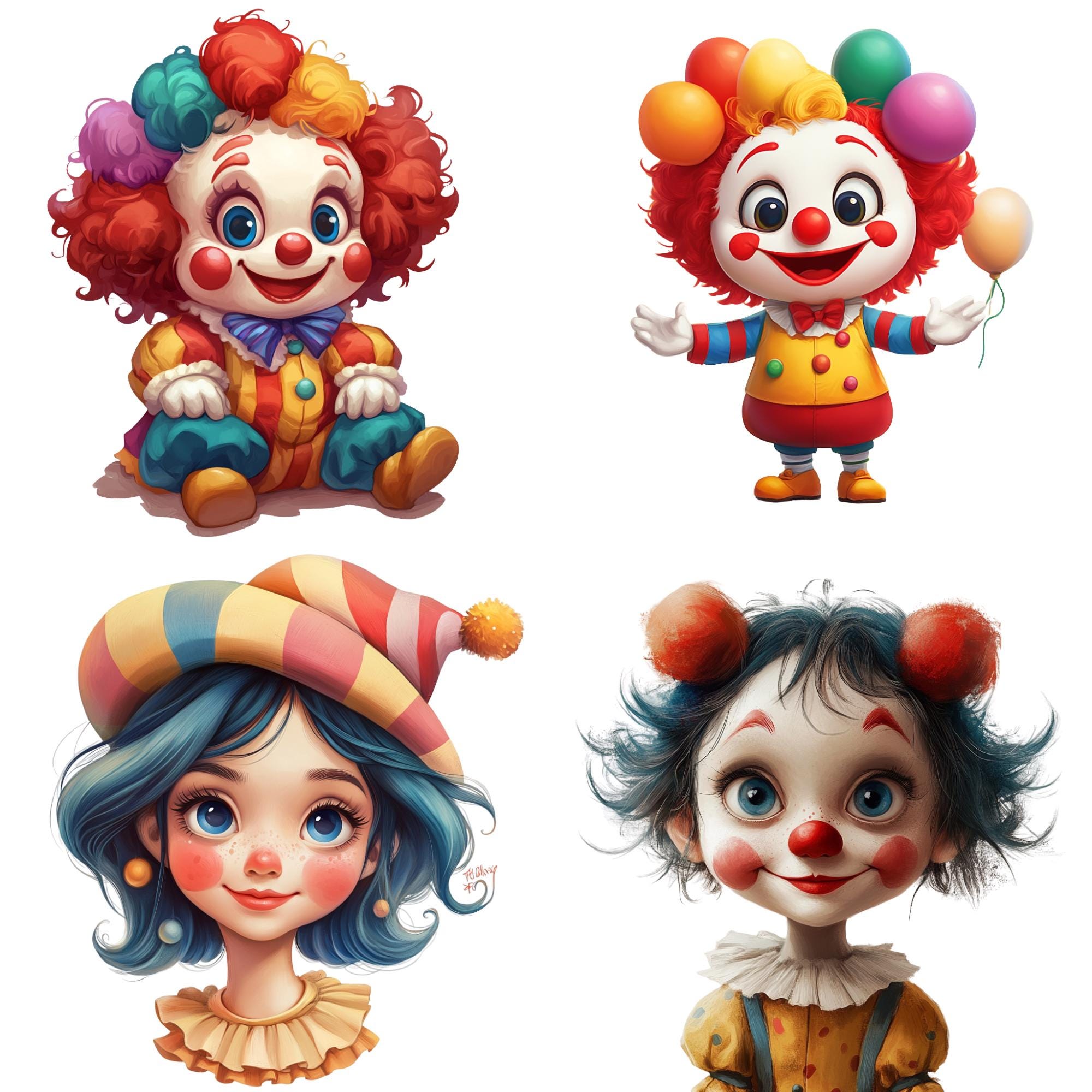 Watercolor Adorable Clown PNG Clipart Bundle, Funny Circus Illustration ...