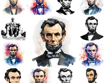 Pakiet akwarelowych clipartów Abrahama Lincolna, ikona prezydencka (do pobrania w formacie PNG)