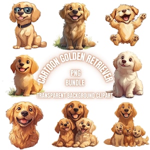 Cartoon Golden Retriever PNG Clipart, 32 Adorable Golden Retriever  Illustration, Animated Funny Golden Dog Portrait Image, Commercial Use