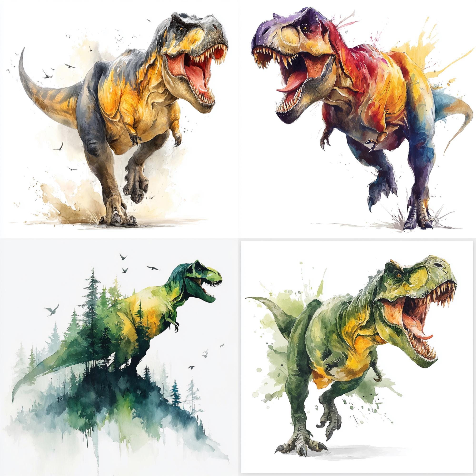 50 T-rex Dinosaurs PNG Clipart Bundle, Watercolor T - Rex Jurassic Park ...