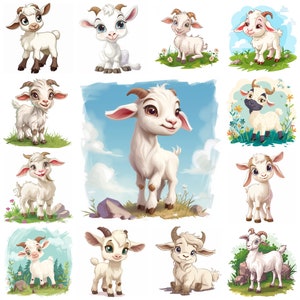 Desenho animado cabra PNG clipart, adorável ilustração de cabra, animado fofo cabra transparente imagem BG, berçário cabra digital artesanato, uso comercial