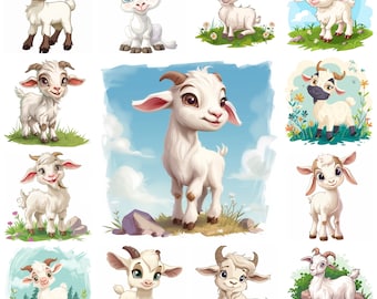Cartoon geit PNG-clipart, aquarel geit illustratie (digitale download)