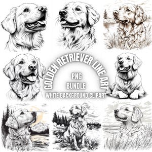 30 Golden Retriever Line Art PNG Clipart Bundle, Abstract Line Art Sublimation, Minimalist Illustration Modern Monoline, Commercial Use