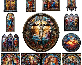 42 Stained Glass Religious PNG Clipart, Watercolor Stained Glass Window Sacred Art Illustration, Stained Glass Image Commercial Use Clipart