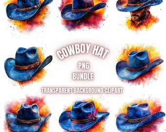 26 Cowboy Hat PNG Clipart Bundle, Watercolor Cowboy Hat Digital Craft Illustration, Colour Western Hat Sublimation, Commercial Use