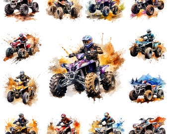 43 ATV Extreme Sport Clipart PNG Bundle, Watercolor ATV Adventure Scenery Illustration, ATVOffroad Snapshot, Card Making, Commercial Use