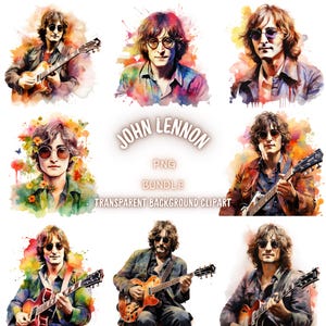 40 John Lennon PNG Clipart Bundle, aquarela John Lennon Printable Art Illustration, John Lennon Sunglasses Image, Card Making, Paper Craft