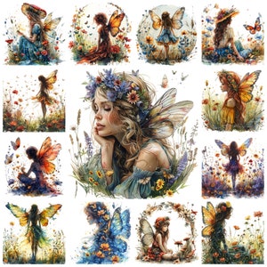 Clipart PNG de fée florale, image de fée nature aquarelle 44, Illustration de fée des bois pour chambre d'enfant, image de fée de jardin, usage Commercial